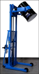 Vertical-Lift Drum Pourers, drum carrier, drum handling, drum handling equipment, drum karrier, drum karriers, Morse drum handling equipment, drum pourer, mobile drum pourer, drum dumper, Mobile Drum Carriers, morse drum dumper, morse barrel dumper,